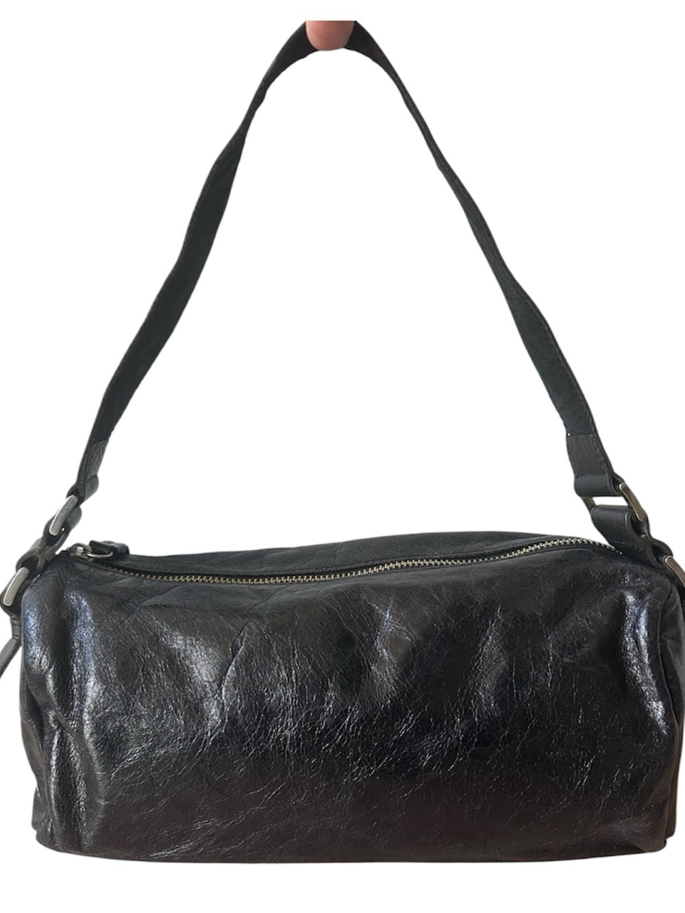 Ellington Like New Black Crinkled Leather Barrel Shoulder Purse